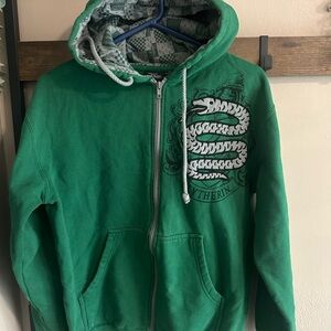 Green Slytherin Wizarding World Harry Potter Zip-Up Hoodie with Snake Crest